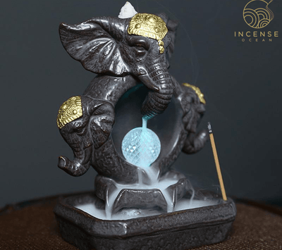 Elephant Statue Waterfall Incense Burner: